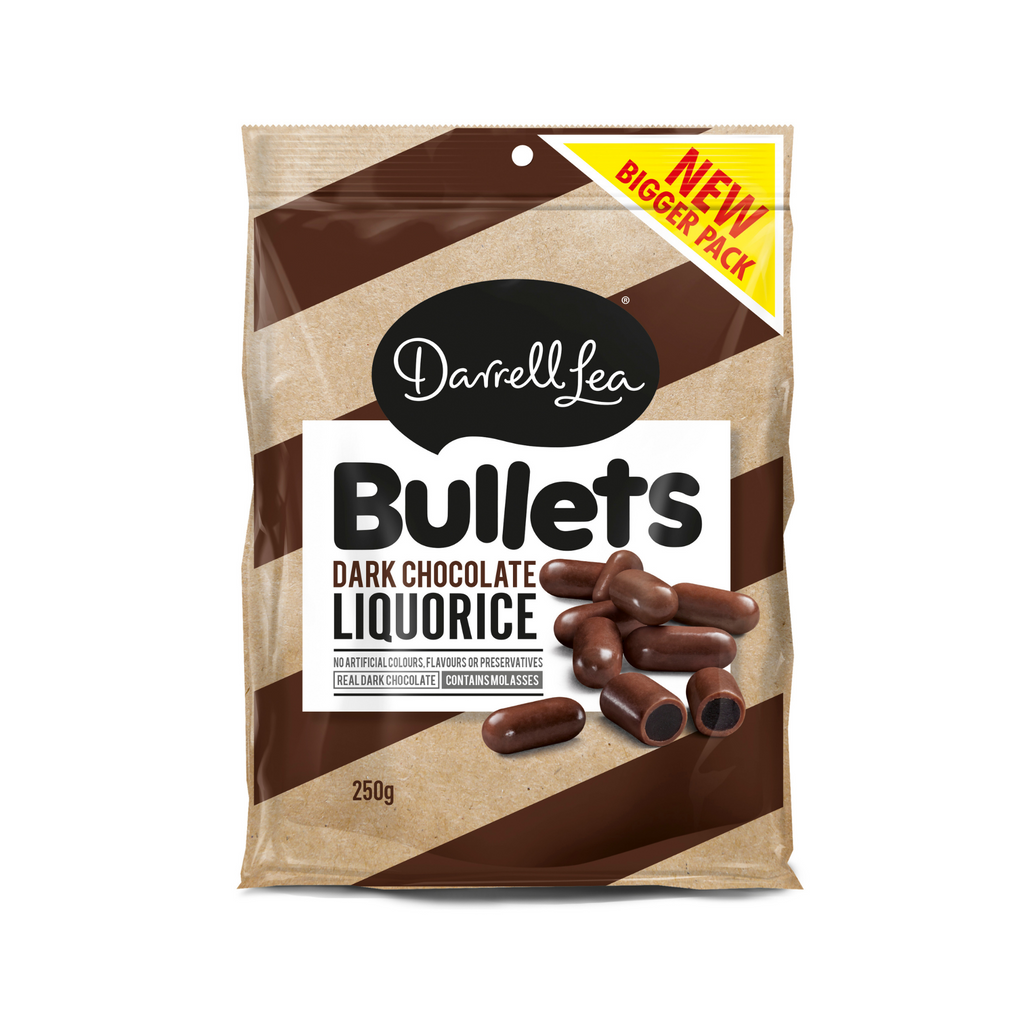 Darrell Lea Dark Chocolate Liquorice Bullets 250 g